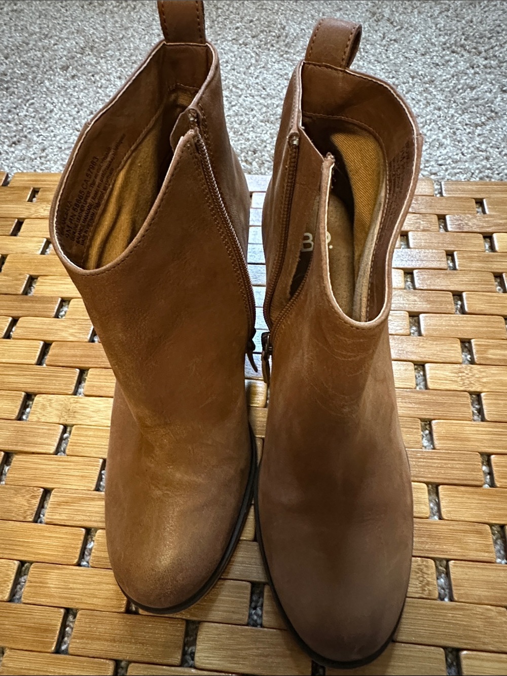 bp Brown Leather-Look Ankle Booties with Side Zip